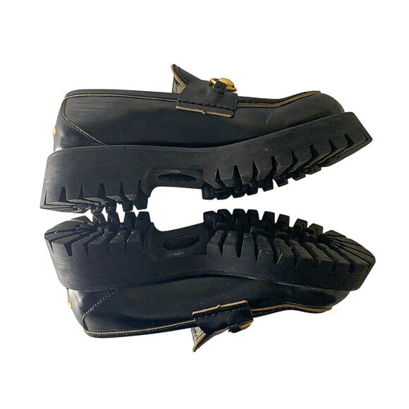 Gucci Black Leather Lug Sole Horsebit Loafers EU 36 Gold Horsebit Bee Embroidery - Picture 6 of 13